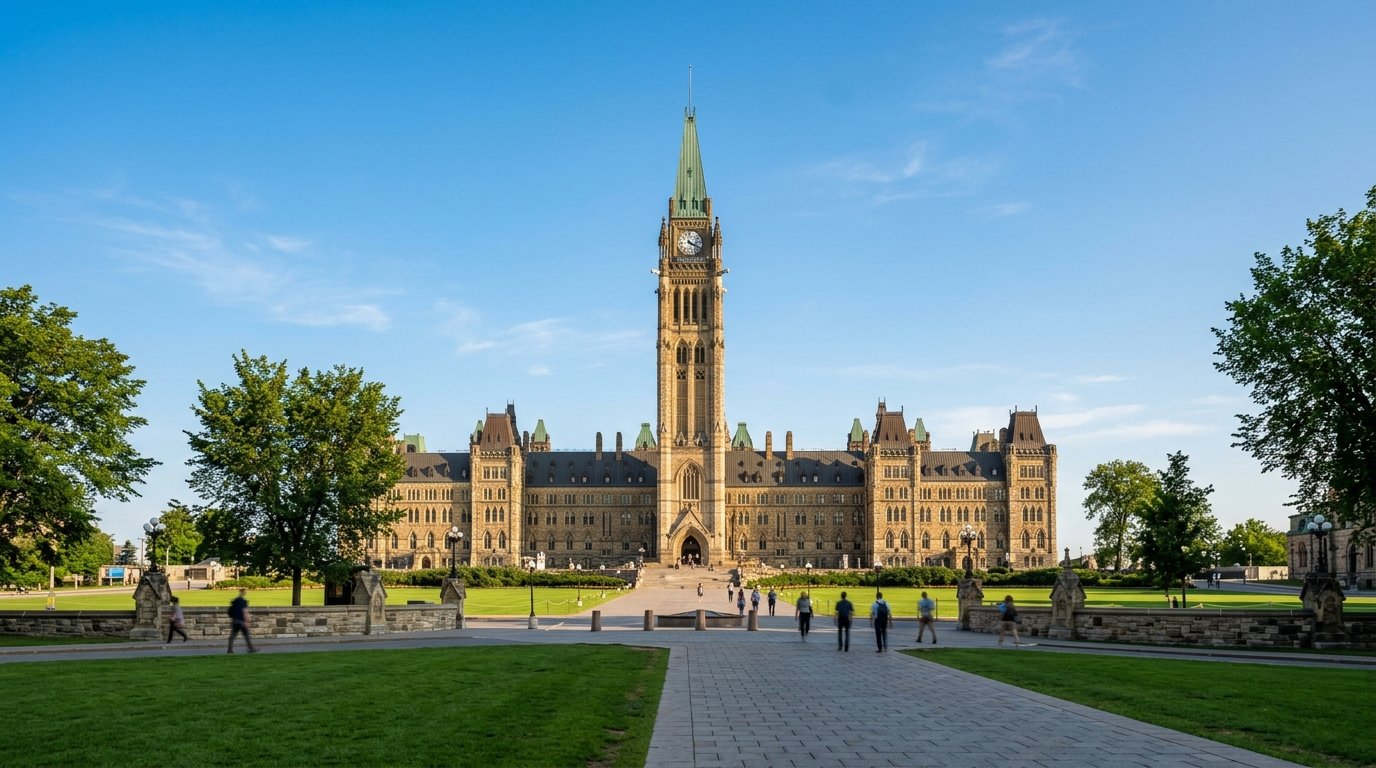 Express Entry Canada immigration guide showing the Canadian Parliament buildings in Ottawa
